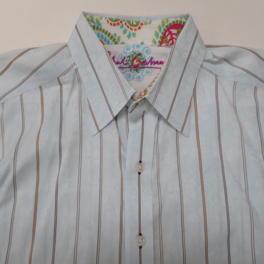Robert Graham Flip Cuff Long Sleeve Button‎ Down Shirt Large Mens Stripe Blue